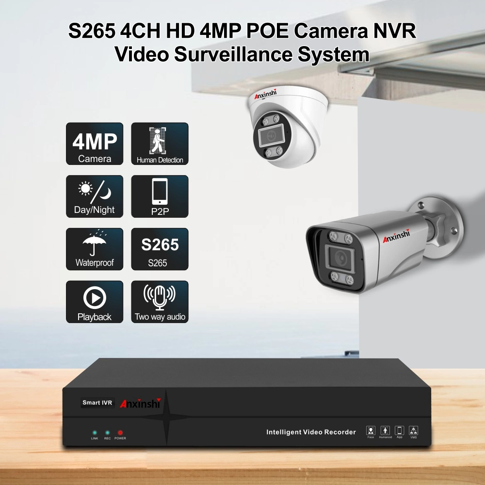 4MP H. 265 Video Surveillance Set 4CH Poe NVR with Audio Waterproof CCTV Security Camera Kit