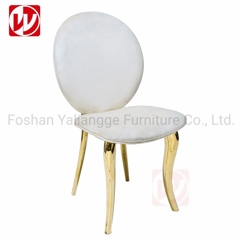 Qatar High-End Luxury Wedding Design Beige Velvet Banquet Dining Chair Gold Stainless Steel Wedding Chair