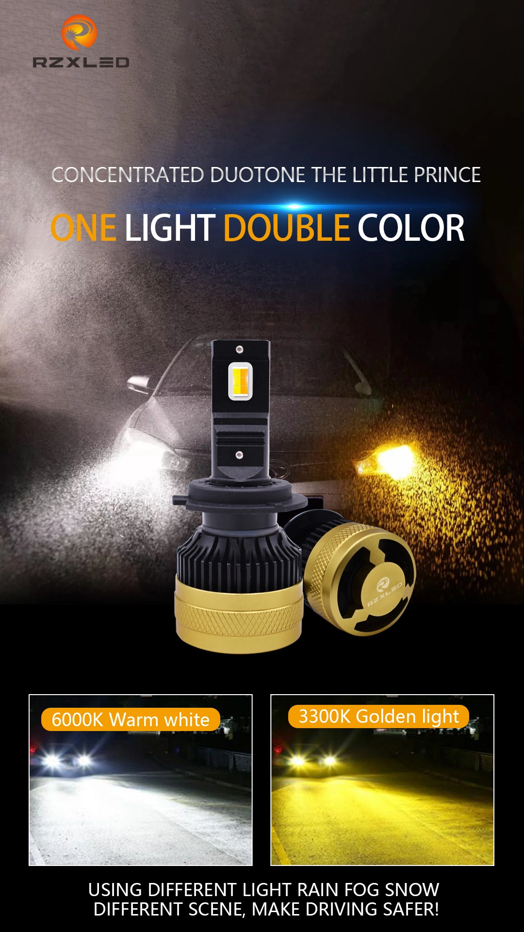 Wholesale Aftermarket Auto Parts LED 55W Dual Color LED Headlight for H7 Auto Parts LED Car Light Bulb