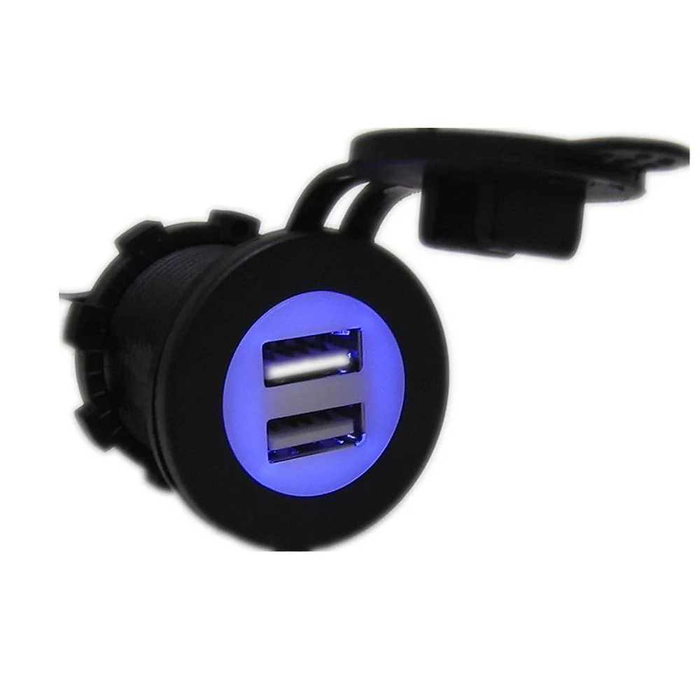 Tomada USB dupla de 5 V e 3 1A com carregamento de luz LED azul Adaptador de corrente da tomada