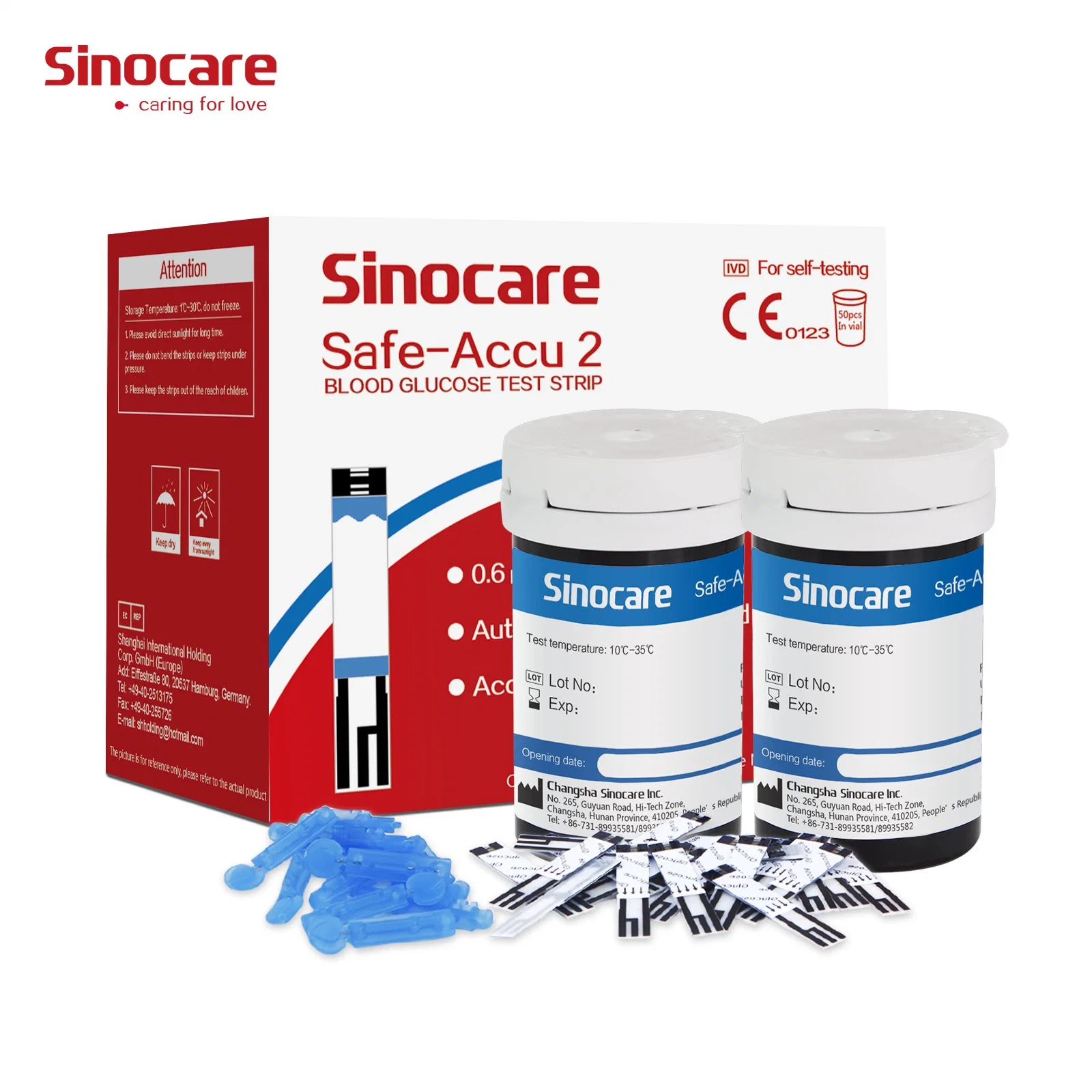 Sinocare Diabetic Test Strips Intelligent Sharing Blood Glucose Meter for Home and Clinic Use