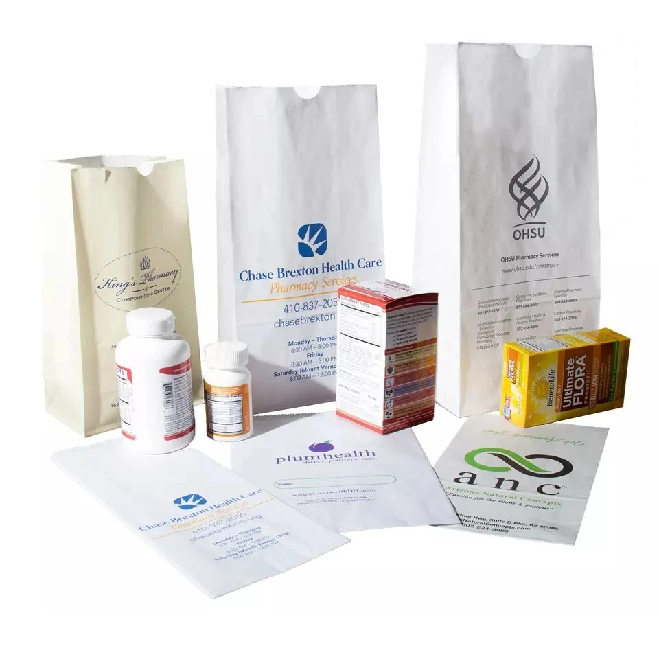 Recyclable Custom Printed Waterproof Pharmacy Medical Sickness Kraft Paper Bags