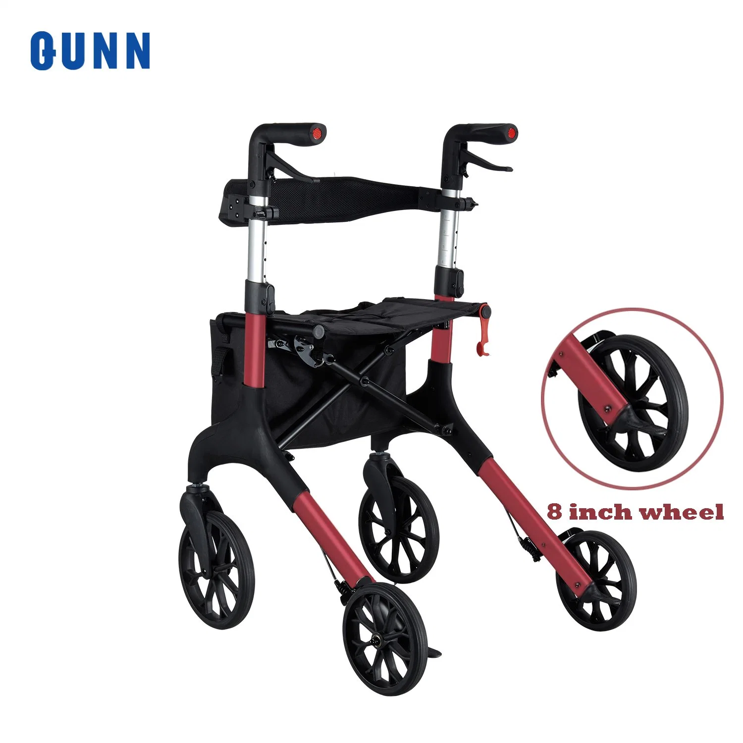 4 Wheels Health Care Supplies Adult Folding Walker Rollator with Seat & Storage Bag