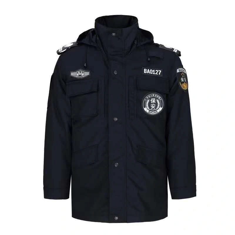 Ropa de abrigo negro engrosamiento de los hombres Ropa de trabajo de la seguridad exterior de la formación Escudo guardia de seguridad uniformes