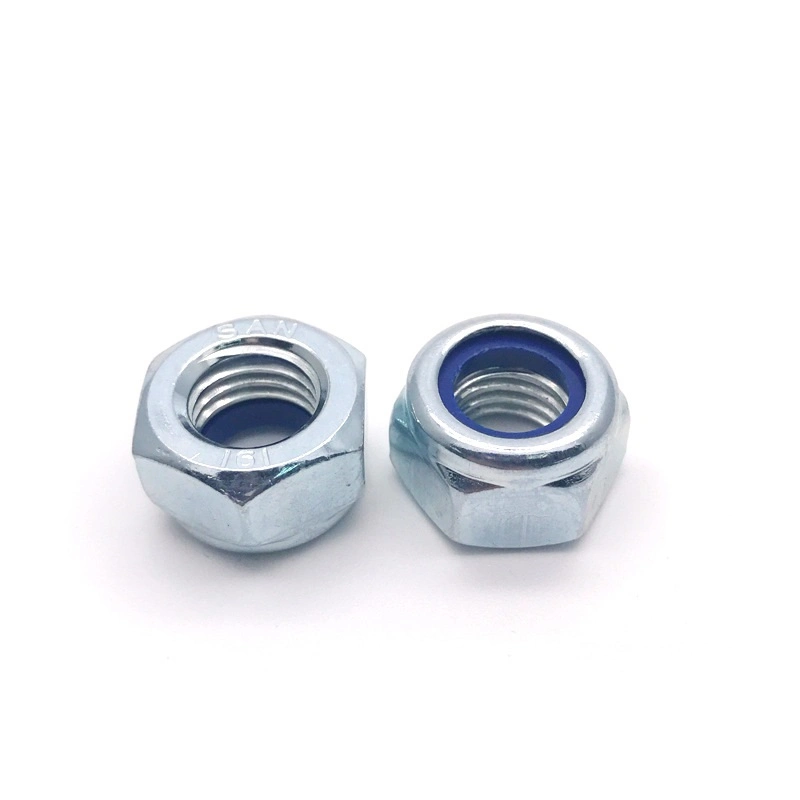 Sujetadores de hardware DIN985 P235 de Material de acero al carbono galvanizado Blanco Azul tuercas hexagonales con Non-Metallic insertar