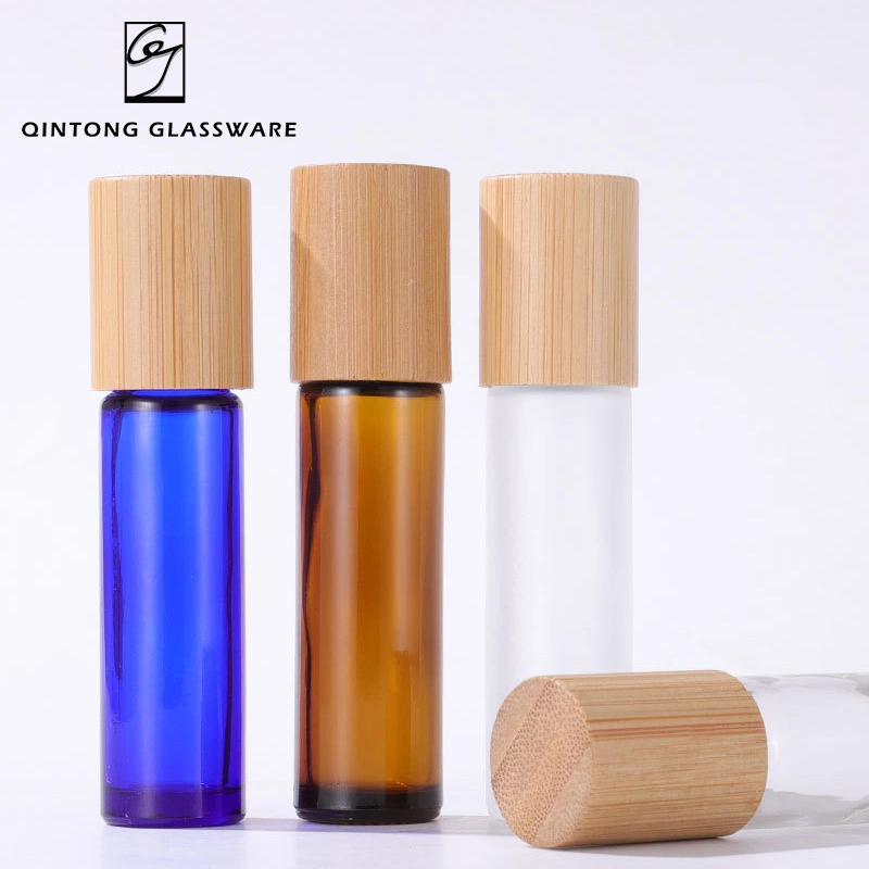 De haute qualité en bois de bambou 10ml flacon de parfum de conteneurs de produits cosmétiques de couvercle de l'emballage en verre clair rechargeables Huile Essentielle bouteille avec du bambou