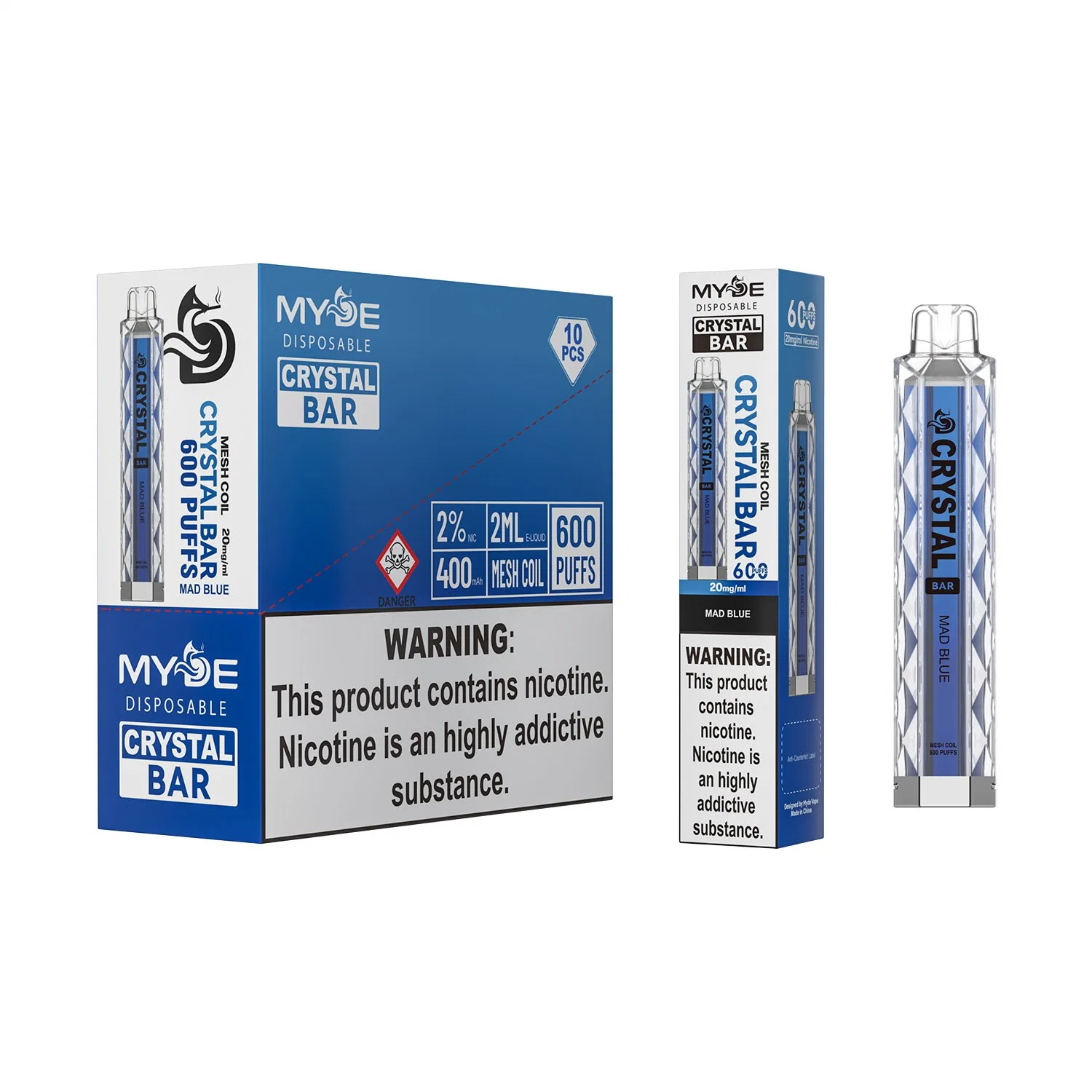 Crystal Bar Vape 600 Puffs Multiple Flavors Disposable/Chargeable Vape Pen