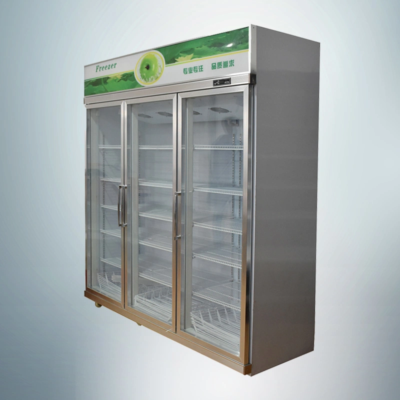 Nevera Solar para helado de frutas jugo comercial puerta de cristal Mostrar refrigerador/frigorífico bebida energética con el logotipo de LED