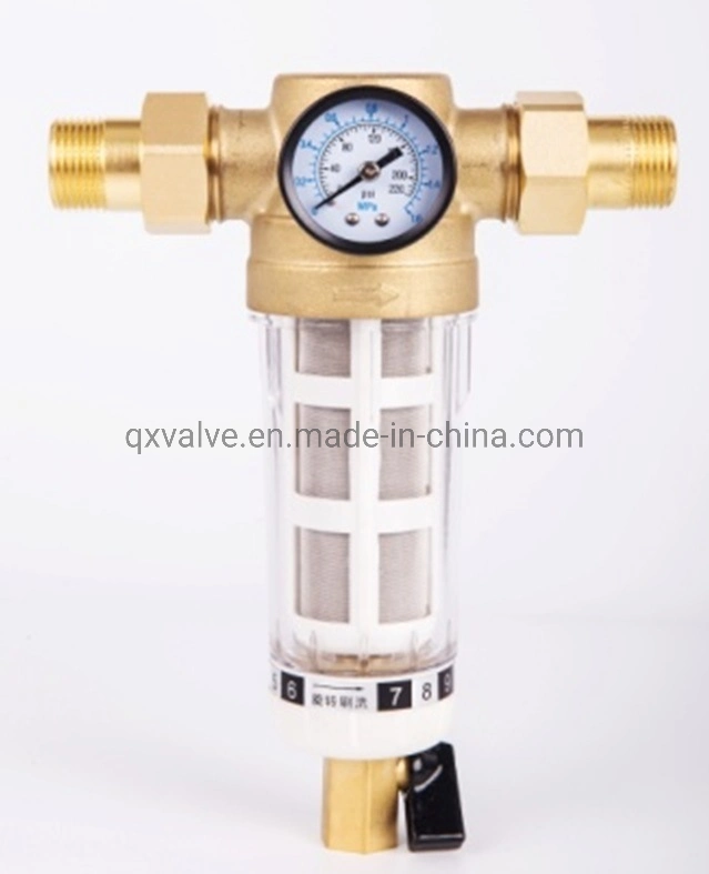 Household Pre-Filtration Water Filter Straw Sediment with Pressure Gauge Brass Purifier Stainless Steel Mesh Factory Price