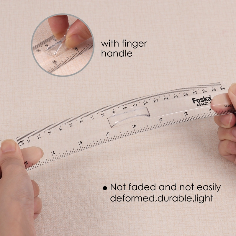 Foska Stationery Office 20cm High quality/High cost performance Plastic Ruler with Finger Handle