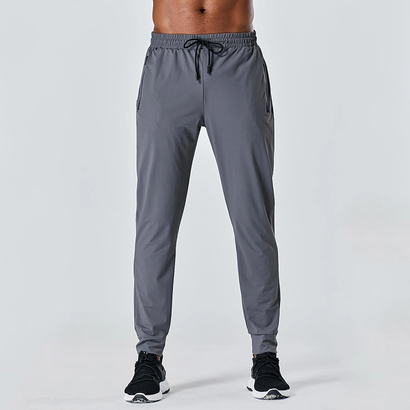 Sweatpants Men's Spring and Summer Thin Style Ice Silk Quick Dry Zipper Fitness Woven Draw Rope Straight Casual Trousers Running Pants