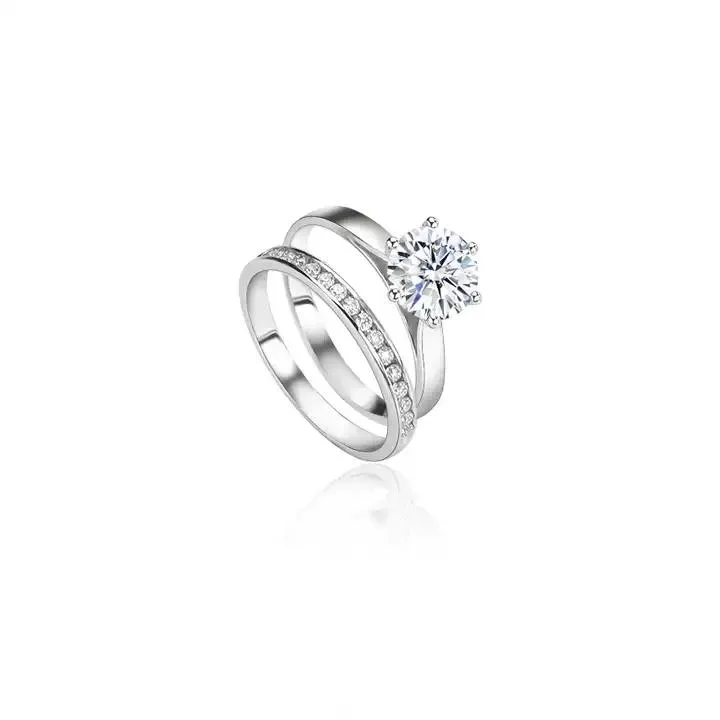 Anillo de Oro de lujo de las mujeres anillo de boda de Moissanite Corte Diamante Establezca Tamaño 6-10