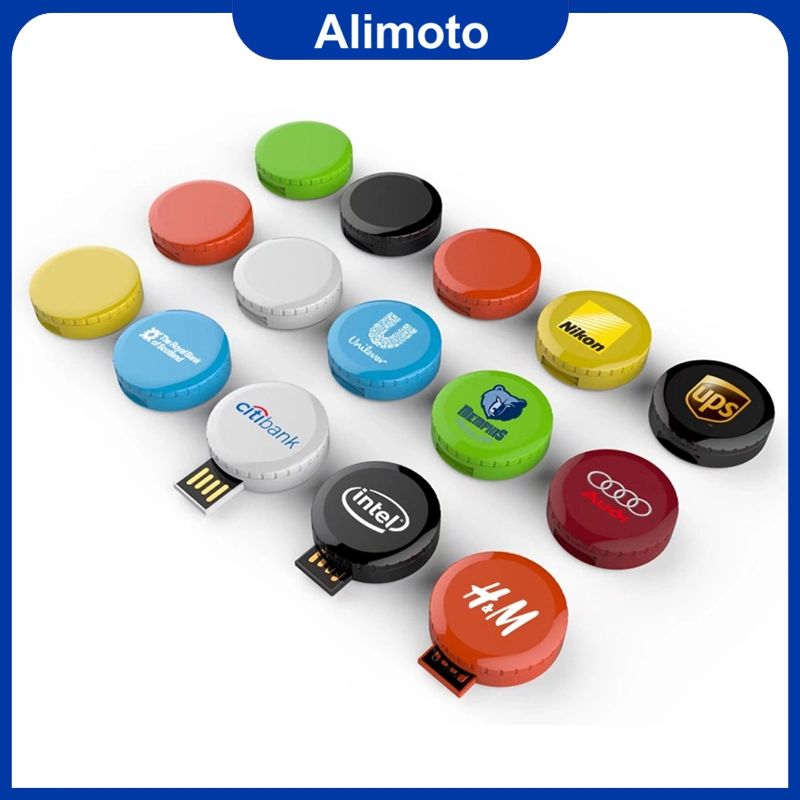 Round pen drive USB retráctil personalizado con una gran área de impresión