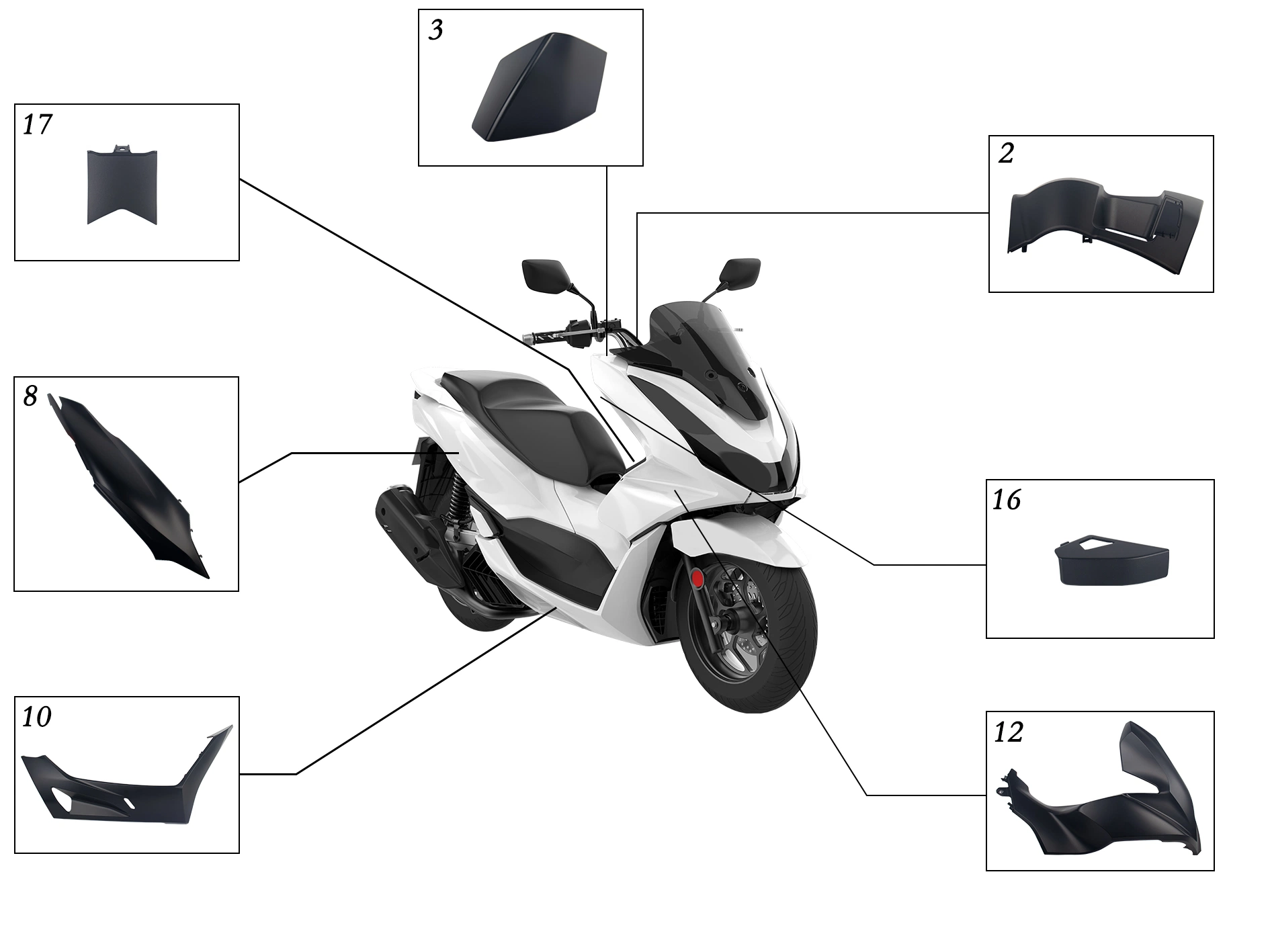 Motorrad Zubehör Ersatz Auto Scooter Body Cover Teil für Honda Pcx160