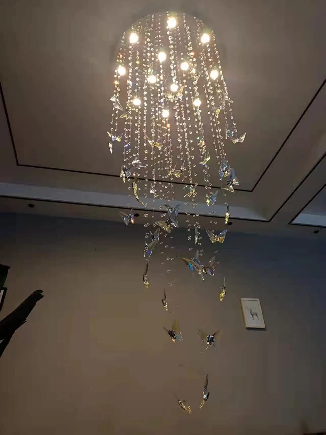 High Ceiling Big Butterfly Crystal Chandelier Fashion Staircase Crystal Light