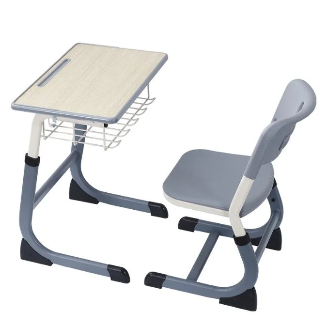 Modern School Furniture Two Students Wooden Study Table Desk and Chairs Set