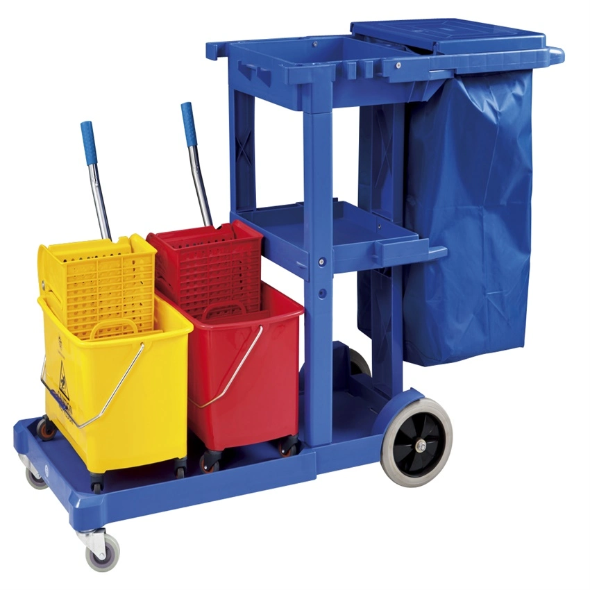 Commercial Catering Hotel Restaurant Mobile Moving Multi-Function and Janitor Cart Clean up Cleaning Plastic Trolley with Cover