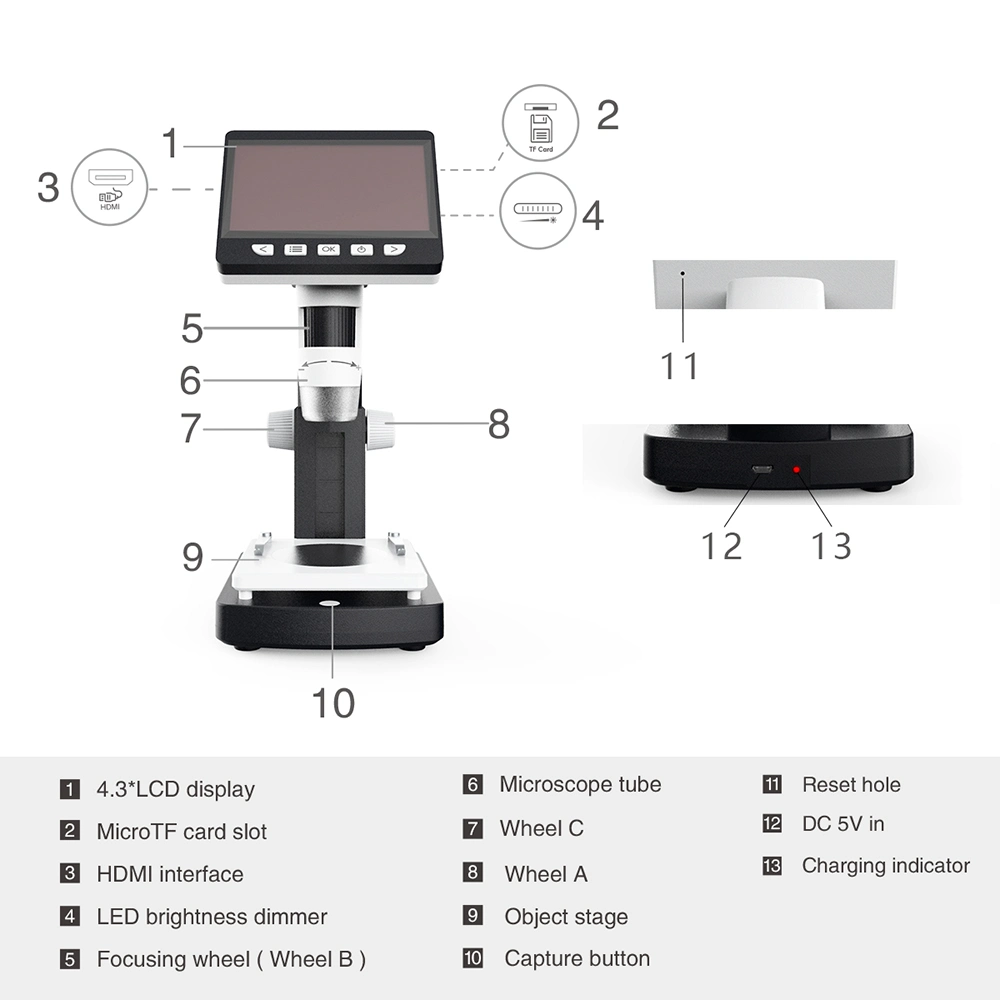 1000X 2.0 Mega Pixels LCD Electronic HD Digital Microscope 4.3" Video Microscopes USB Endoscope Magnifier Camera