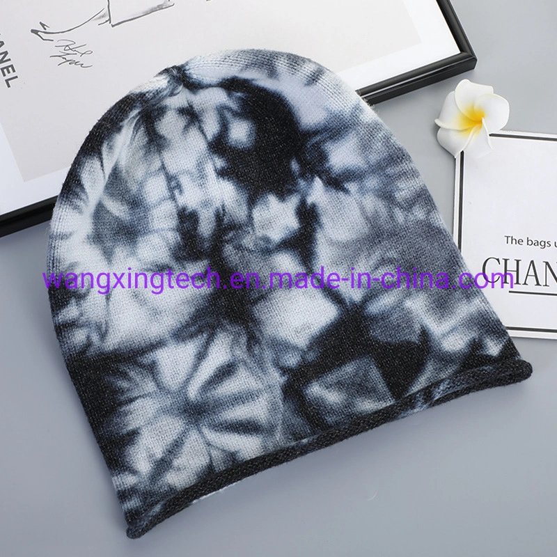 Commerce de gros nouveau Fashion tendance Tie-Dye Hip-Hop tricoté Hat Outdoor Windproof Age-Reducing chaleureuse et décontractée capuchons Beanie Hat adulte