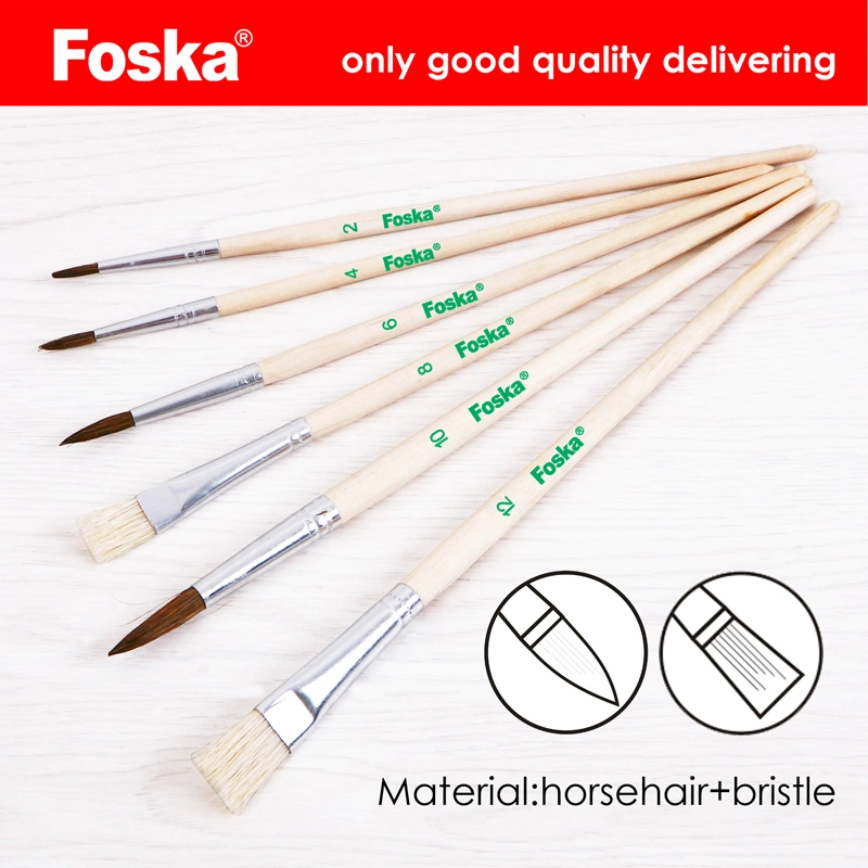 Foska 6PCS Horsehair Bristle Hair Artist Brush Set