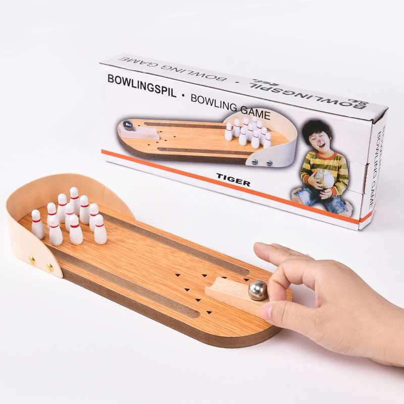 Mini Wooden Desktop Bowling Toys Game Set with Ten Metal Bowlings Pin Ball Desk Baby Entertainment Kids Toys