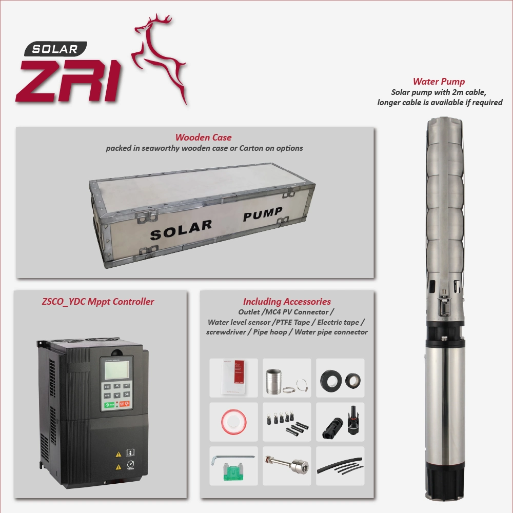 Zri 6sp40 Inch Huge Power Solar Pumping System, Stainless Steel Impeller Pump, Solar Pump Inverter with AC Borehole Pump