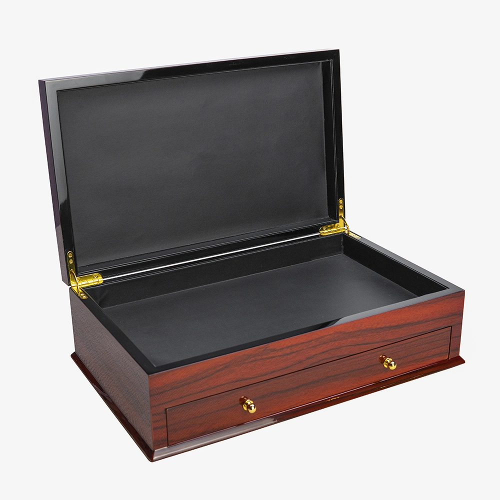 Wooden Grain Glossy Lacquer Double Layers Drawer Wooden Dates Box