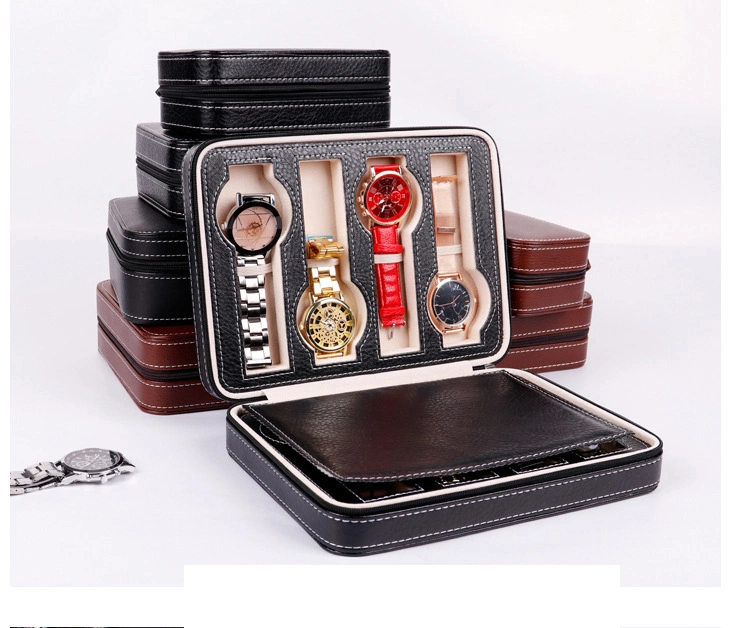 8 Slots PU Leather Zipper Watch Case, Factory Directly Stock Wholesale/Supplier Watch Package Travel Leather Case 8 Slot Gift Watch Box