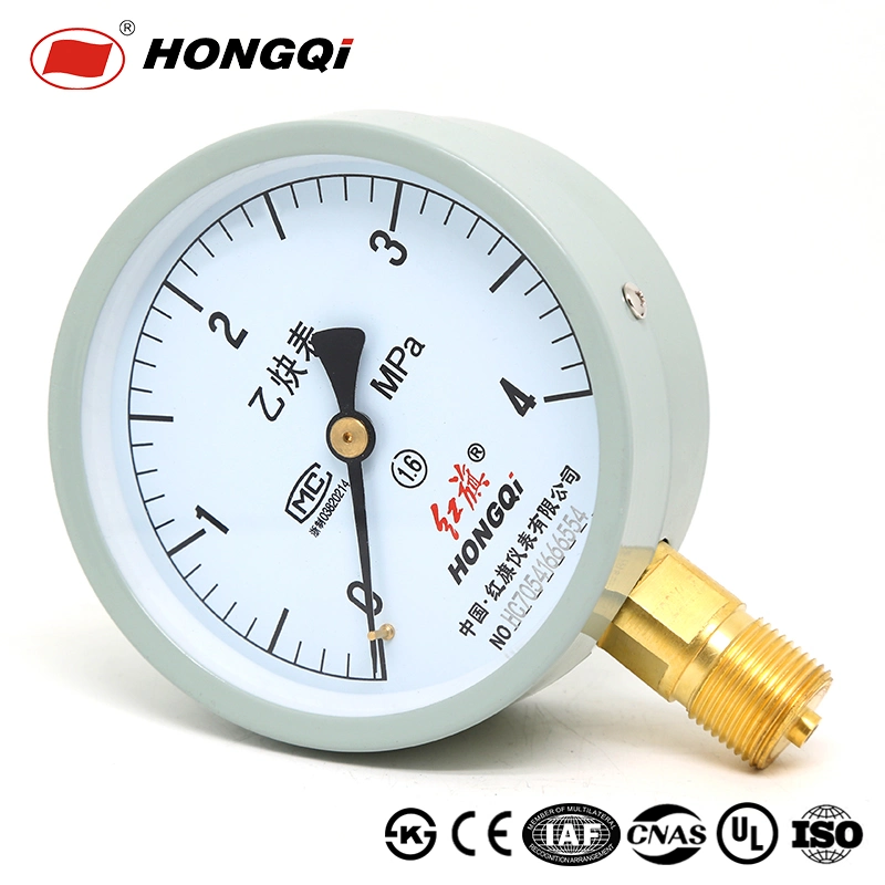 Yy-100 Acetylene Pressure Gauge Bourdon Gauge Gas Meter Made in China by Hongqi Instrument