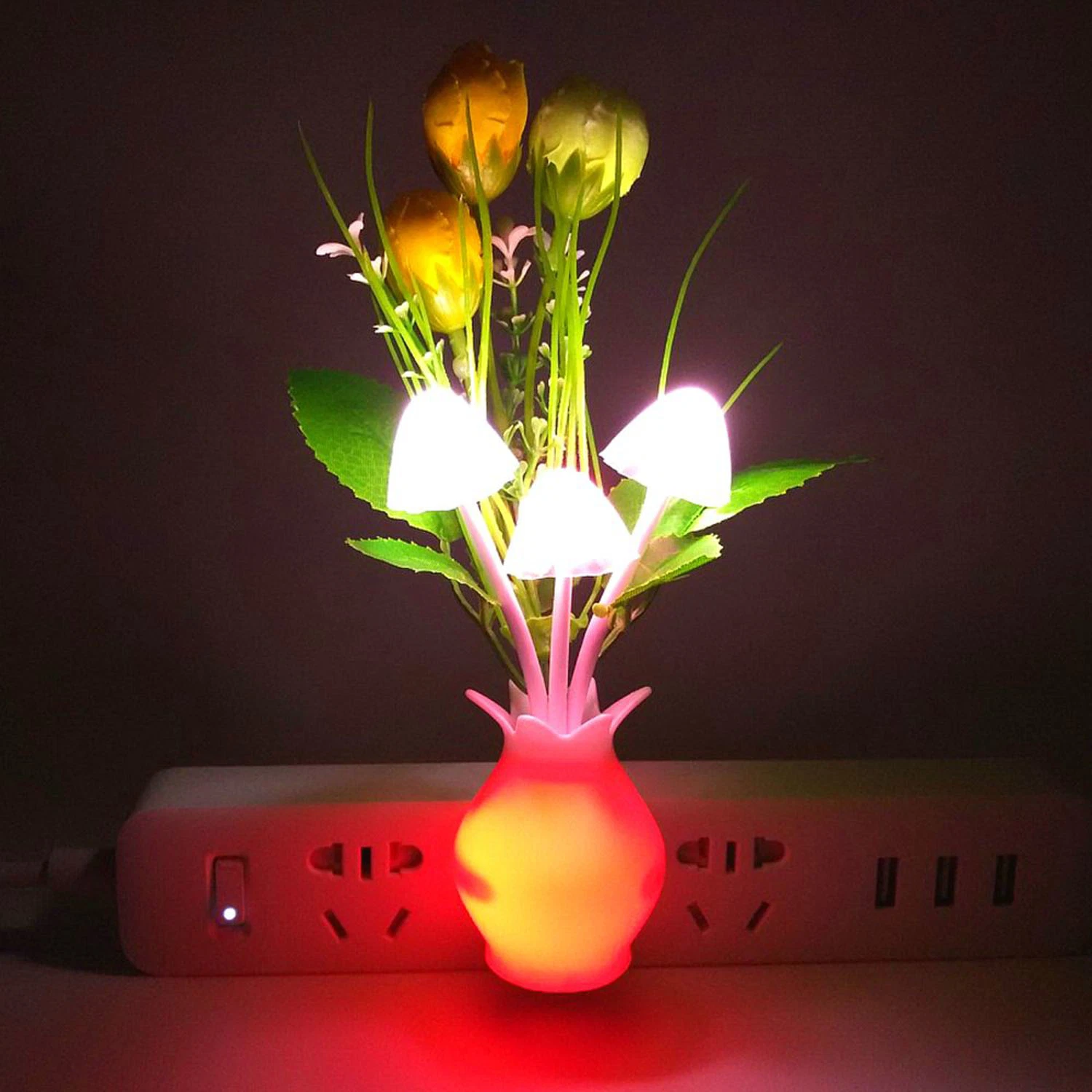 Mushroom Night Light Tulip Flowers Plug-in Mushrooms Colors Changing Nightlight