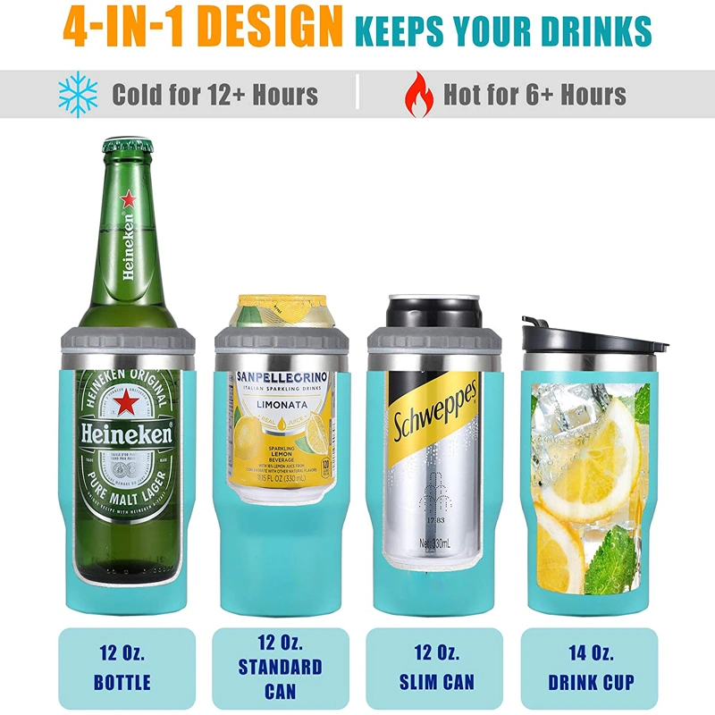 Hot Selling Powder Coat 14oz Multi 18/8 Stainless Steel Tumbler Custom Insulated 4 in 1 Can Coolers Fit 12oz Slim Cans