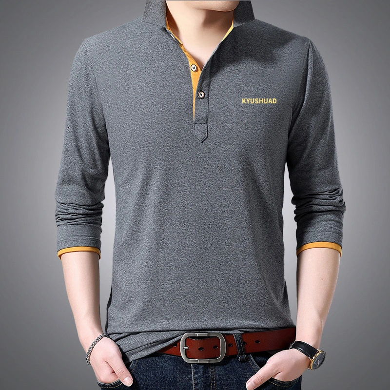 2023 Factory Simple Style Knitted Cotton Spring Autumn Longsleeve Business Mens Polo Made in China