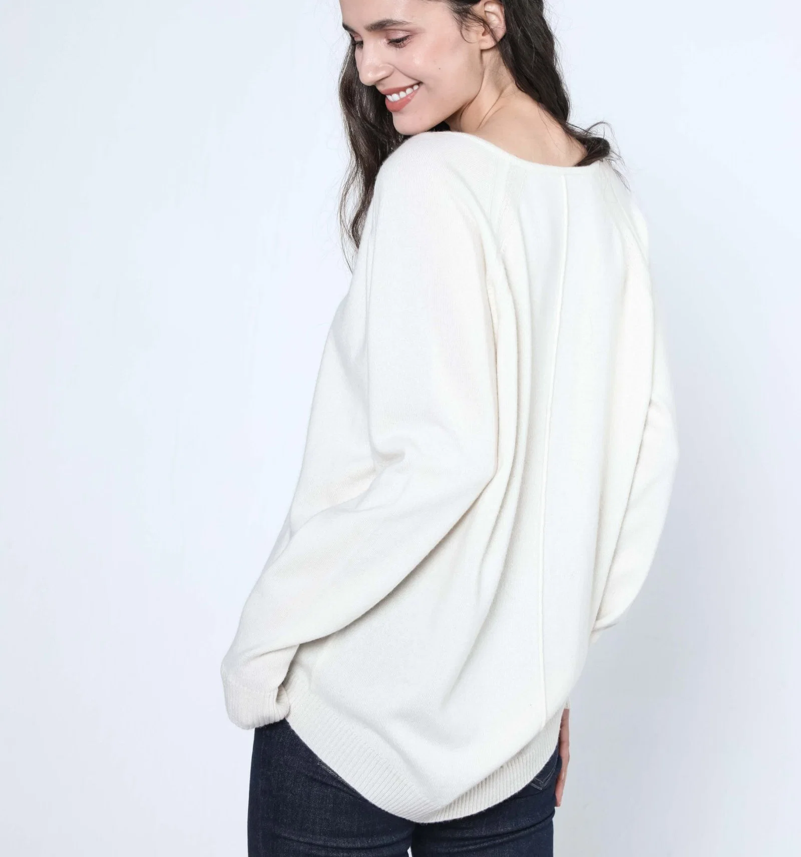 Sudadera de cashmere de cuello en V de ajuste holgado para mujer′