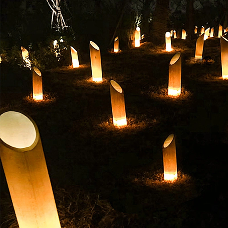 LED lámpara de bambú de césped al aire libre Jardín Lámpara de plástico reforzado con fibra de bambú resistente al agua luminosa de simulación de la luz de lámpara tubo de bambú