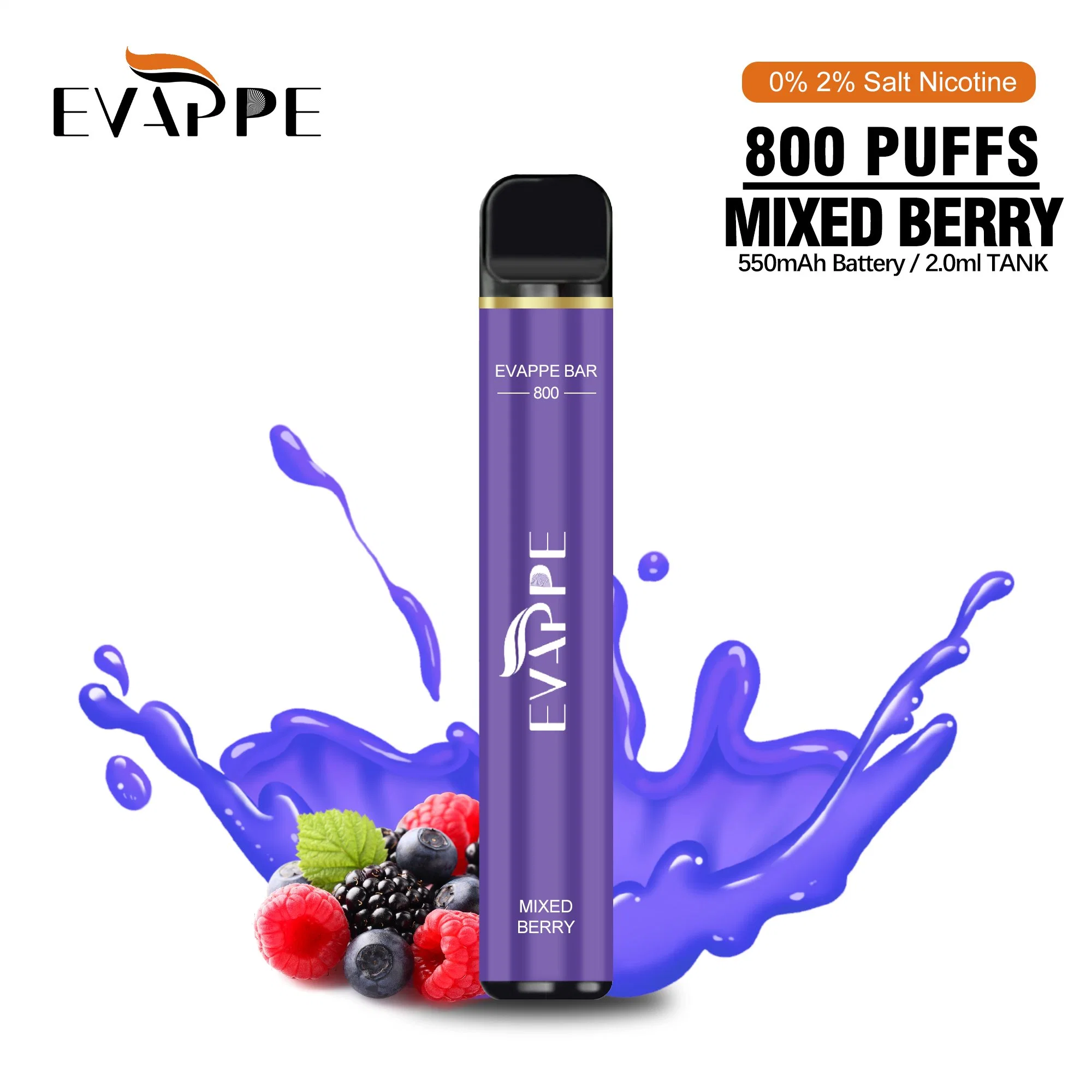 Wholesale Disposable Electronic Cigarette Evappe Bar Series 800 Puffs Vape with 15 Flavors 550mAh Battery 3.2ml Capacity