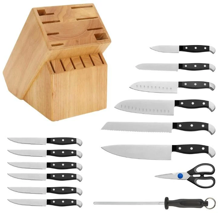 Premium 15-Piece Chef's Knife Set with Wooden Block and Razor-Sharp Blades