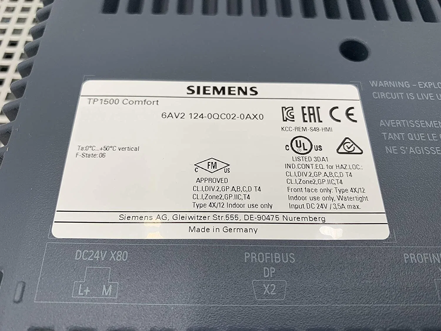 شاشة TFT عريضة أصلية طراز Trinal Simatic Tp1500 مقاس 15 بوصة جديدة مع لوحة تعمل باللمس 6AV2124-0QC02-0ax1