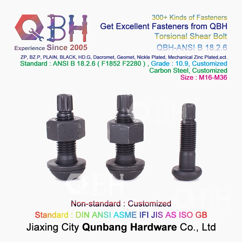 Qbh Beam-to-Column Connections GB ANSI JIS Standard 10.9s Grade Zp Black Yzp HDG High Strength Torsional Shear Assembled Nut Washer Bolt Tension Control Tc Bolt