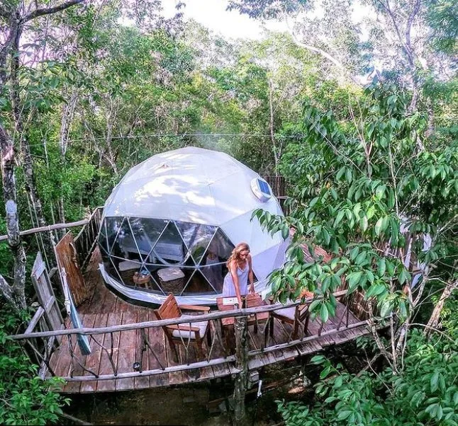 Hotel Restaurante de lujo en el exterior de PVC de la casa carpa domo geodésico para sujetar con wc