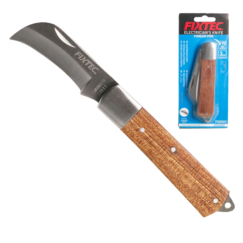 Fixtec Wooden Handle Garden Knife Plant Fruit Grafting Knife Electrician Insulation Knife