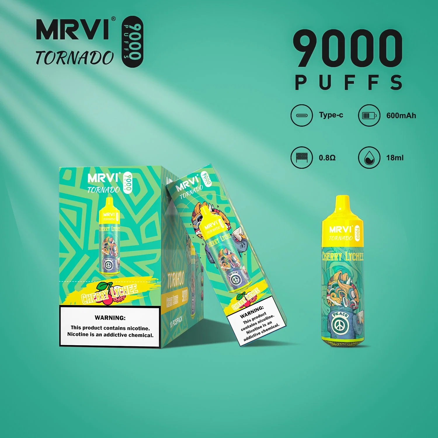 Original Mrvi Randm Tornado 7000/9000/10000 E cigarette rechargeable RVB LED Éponge à usage unique, format de 9 K.