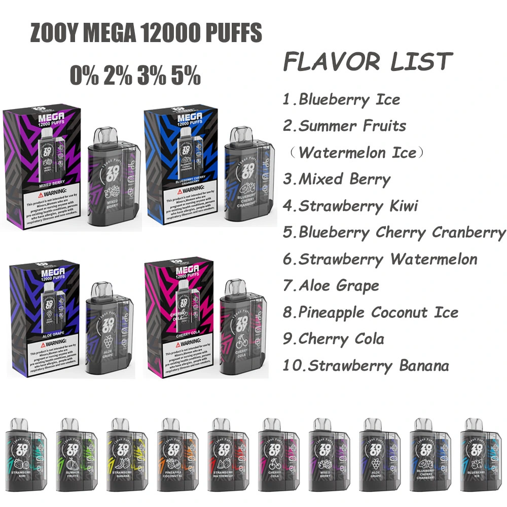 Disposable/Chargeable E Cigarette Zooy Mega 12000 Puffs Disposable/Chargeable Vape Pen Rechargeable Mesh Coil 0% 2% 3% 5% Nic Salt