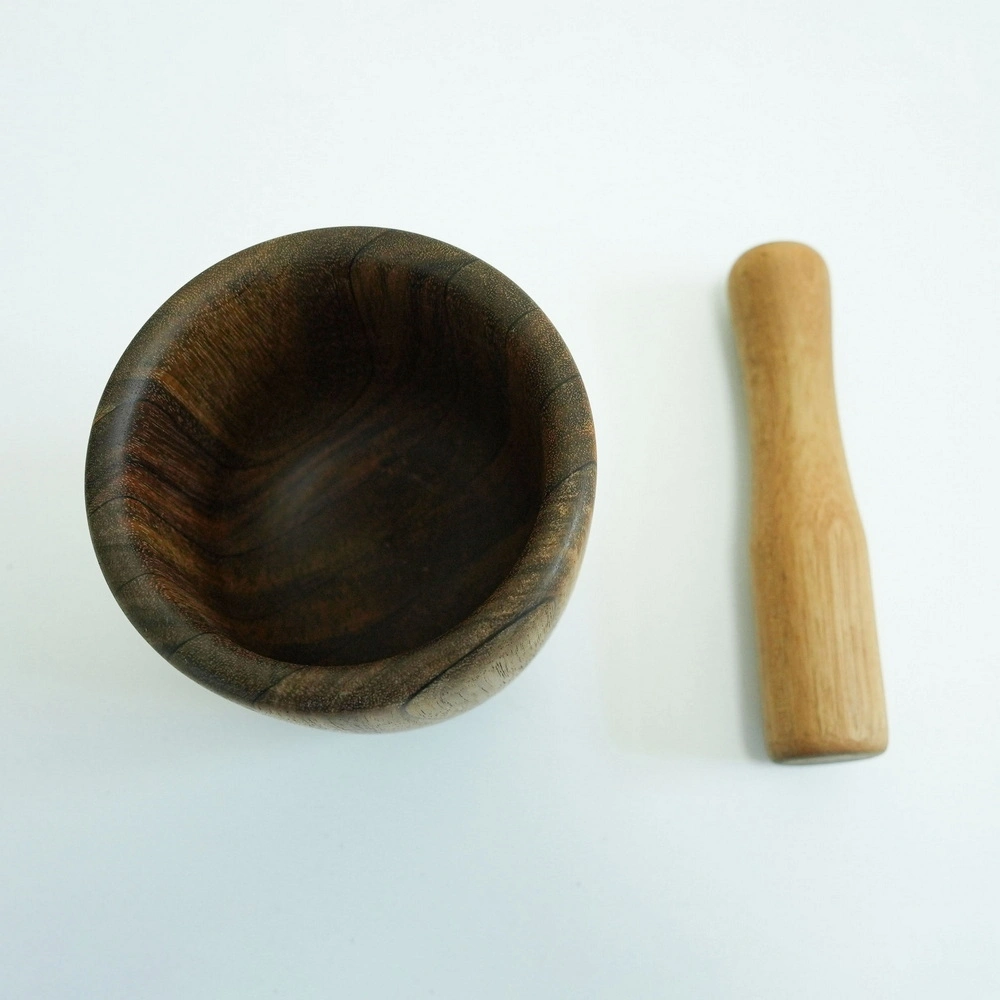 Factory Supply Wooden Mortar and Pestle Set Pepper Garlic Herb Spice Grinder Press Crusher Masher