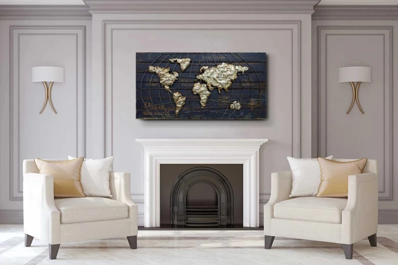 Vancy Arts Original Hand Crafted Wholesale/Supplier Metal Art Wall Gold Outdoor Metal World Map Wall Art Home Decor