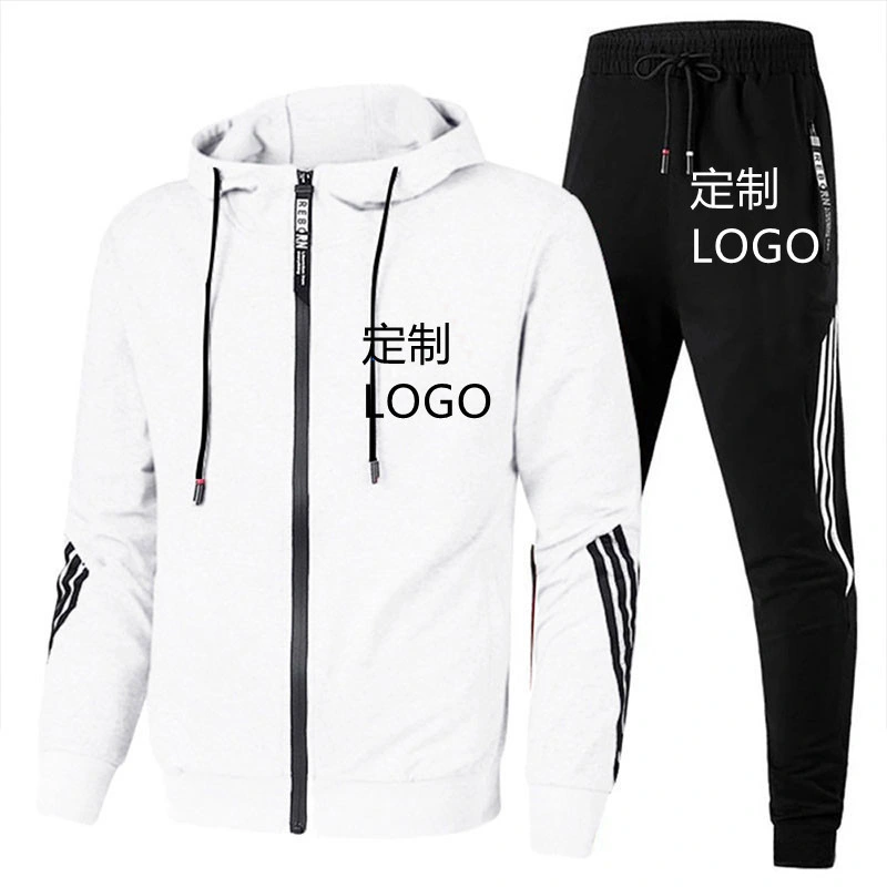 Logotipo personalizado Men's Tracksuits Sweatsuits para los hombres establecen la vía de 2 piezas trajes atléticos casual encapuchados trotar calentar cremallera completa el sudor se adapte a