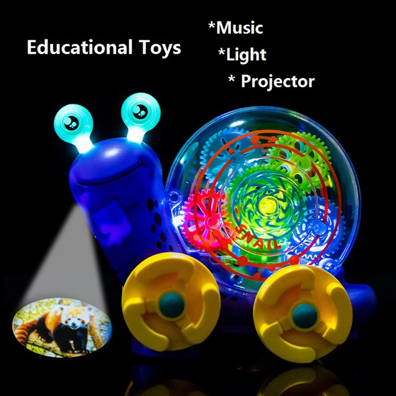 Snail Music Toy Gear Car Toy Projection Toys Electric Universal Transparent 360 Degree Rotating Gear Toy Snail W/Light and Music