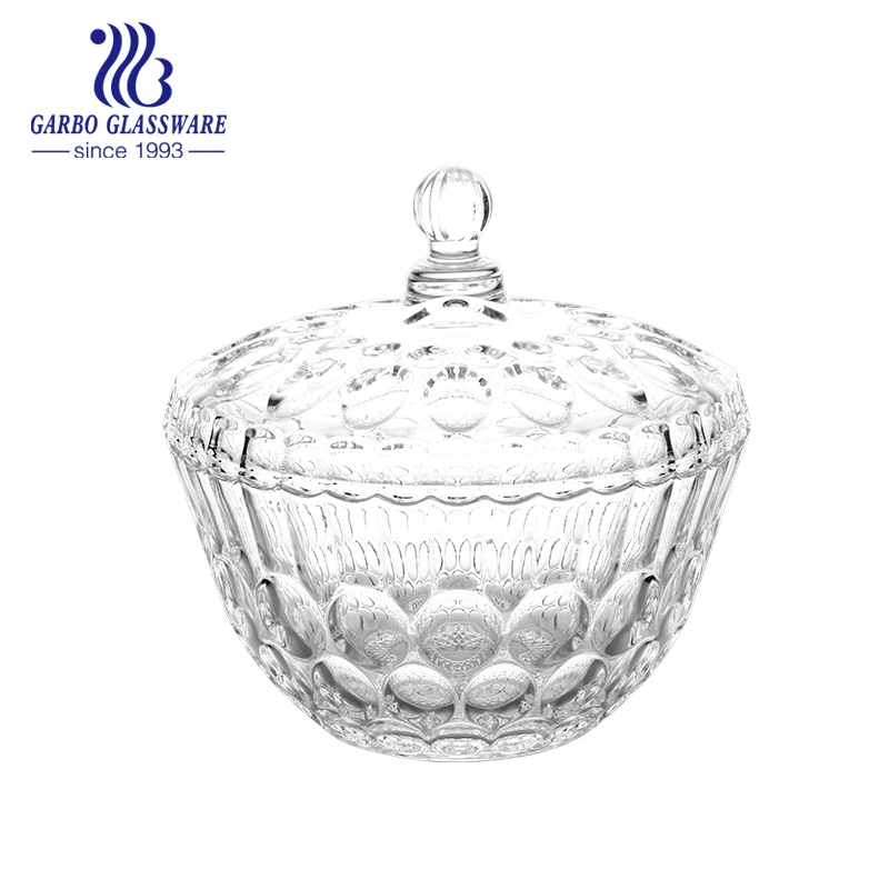 Vente en gros bon marché Classic rond Decorative Sugar pot en verre Candy pot Verrerie