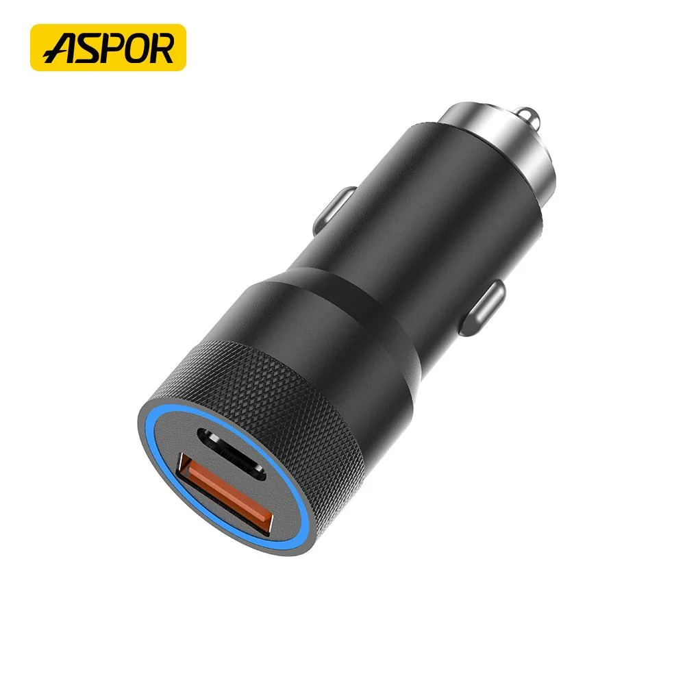 Aspor A909 2023 New Product USB Pd 22.5W with Package Car Charger Type-C Quick Car Charger