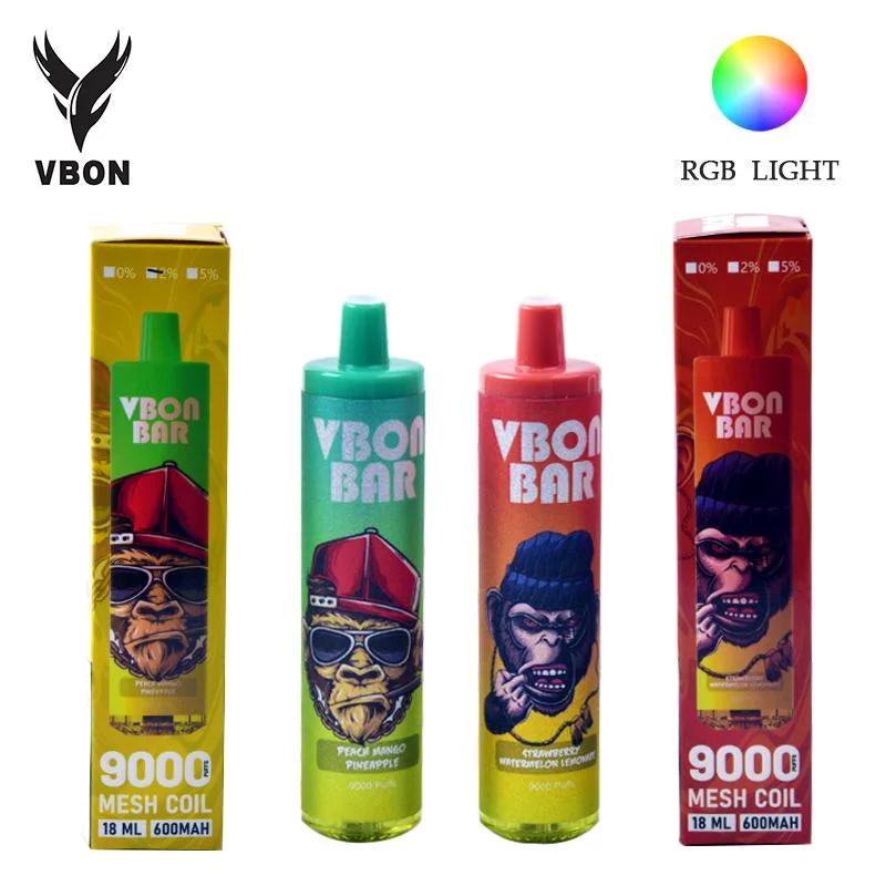 Vbon Bar RGB LED 9000 9K Puffs 0% 2% 5% سجائر إلكترونية قابلة للتصرف