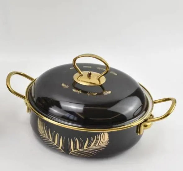 New Style Kitchenware Enamel Casserole Pot Food Cooking Pot with Golden Stainless Steel Handle